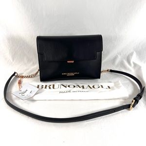 $695 BRUNO MAGLI Black Leather Flap Leather Crossbody Bag Made in Italy